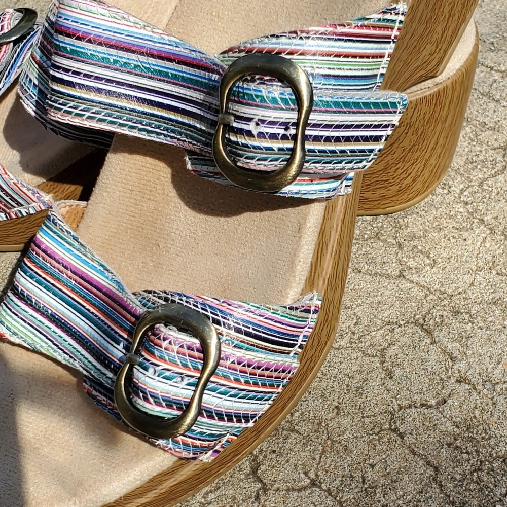 Dansko Sophie Multi Color Strappy Striped Leather Slide Sandals Wedge 37 Casual - Picture 4 of 11